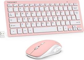 TECKNET belaidės klaviatūros ir pelės rinkinys, vokiškas QWERTZ išdėstymas, 2,4 GHz belaidė mini klaviatūros pelė, 15 m atstumas, belaidė tyli belaidė klaviatūra su pele, skirta kompiuteriui, nešiojamajam kompiuteriui, išmaniajam televizoriui, rožinė