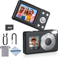 "eSynic" skaitmeninis fotoaparatas Foto kamera 48MP 4K - kompaktiškas skaitmeninis fotoaparatas su dvigubu ekranu, 32G kortele, 18x skaitmeniniu priartinimu ir LED apšvietimu vaikams ir pradedantiesiems - lengvas ir nešiojamas, skirtas kelionėms, vaizdo į