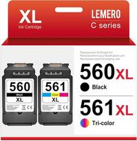 "Lemero" 560 561XL kasetės, suderinamos su "Canon" spausdintuvų kasetėmis 560 561 XL Multipack PG-560 CL-561, skirtomis "Canon Pixma TS5350 TS5351 TS5352 TS5353 TS7451" spausdintuvams (juodos/spalvos spalvos, 2 vnt.)