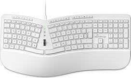 "MediaRange" laidinė ergonominė daugialypės terpės klaviatūra su slinkimo ratuku, QWERTZ (DE/at) T1, pilno formato su skaitmenine klaviatūra, funkciniais ir greitaisiais klavišais, 1,8 m ilgio laidas, balta