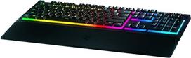 "Razer Ornata V3" žemo profilio žaidimų klaviatūra (hibridinis jungiklis su "Mecha" membrana, UV spinduliu padengti klavišai, minkšta magnetinė riešo atrama, RGB chromas), ES dizainas, juoda