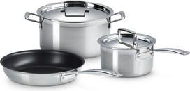 Le Creuset Rinkinys puodas, prikaistuvis ir keptuvė, trijų sluoksnių, nerūdijančio plieno, 3 dalių