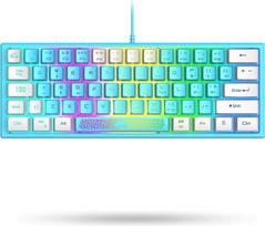 "LexonElec K61" 60 % procentų žaidimų spalvinga klaviatūra Mini mėlynos ir baltos spalvų kompiuterio RGB apšvietimas - JK išdėstymo QWERTY estetiška klaviatūra, miela, mechaninė, ergonomiška, "Kawaii" - skirta nešiojamajam kompiuteriui