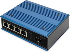 DIGITUS PoE tinklo komutatorius - 5 prievadų Fast Ethernet - 4X RJ45 + 1x SFP prievadas - nevaldomas - 10/100Mbit/s - tvirtinamas ant DIN bėgio ir sienos - IP40 - pramoninės serijos - mėlynas