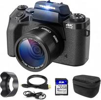 Skaitmeninis fotoaparatas 4K, CCN 64 MP fotokamera su 3,0 colių jutikliniu ekranu, 16 kartų skaitmeninio priartinimo kompaktiškas fotoaparatas su "WiFi" funkcija, su fotoaparato krepšiu, gaubtu, 32GB TF kortele, vienas objektyvas, juodas