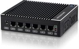 Ventiliatoriaus neturintis mikroužkardos įrenginys, ugniasienės mini kompiuteris "Intel N3710 4C/4T", 6 x "Intel" 2,5GbE i226-V LAN, AES-NI/4K/TYPE-C/SlM kortelė/TF/HD/maršrutizatorius "Netgate", 8GB DDR3, 128GB mSATA SSD