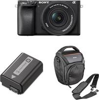 "Sony Alpha 6400" sisteminio fotoaparato rinkinys su 16-50 mm objektyvu, papildoma baterija NP-FW50 ir fotoaparato krepšiu LCS-AMB - 0,02 s automatinis fokusavimas su akių aptikimo funkcija, 4K vaizdo įrašas, sulankstomas ekranas, idealiai tinka vaizdo įr