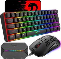 60 % laidinė kompaktiška žaidimų klaviatūra, 61 klavišas, 11 RGB mygtukų, "Anti-Ghosting" + lengva žaidimų pelė, 2400 DPI "Honeycomb" optinės pelės adapteris PS4/Xbox žaidėjams, juoda