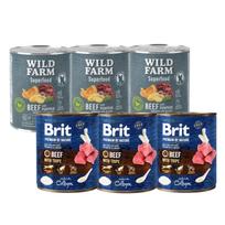 Brit Premium by Nature jautiena su triušiena 800g + WILD FARM Superfood Beef (jautiena su moliūgais, bulvėmis ir petražolėmis) 3x800 g pašaro šunims be grūdų