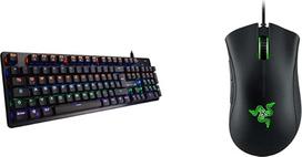 "G-LAB Keyz Carbon V3" mechaninė žaidimų klaviatūra su mėlynais QWERTZ jungikliais ir "Razer DeathAdder Essential" (2021) - pagrindinė žaidimų pelė su optiniu 6400 DPI jutikliu, juoda