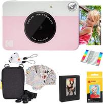 "Kodak Printomatic" momentinio fotoaparato (rožinis) dovanų rinkinys + "Zink" popierius (20 lapų) + prabangus dėklas + 7 smagūs lipdukų rinkiniai + žymekliai su dvigubu antgaliu + nuotraukų albumas + pakabinami rėmeliai + patogus dirželis ant kaklo