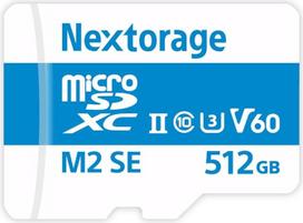 "Nextorage" Japonijos gamintojo UHS-II Micro SD kortelė 512GB microSDXC U3 V60 Maksimalus skaitymo greitis 280MB/s Maksimalus įrašymo greitis 190MB/s NX-M2SE512G microSD kortelė