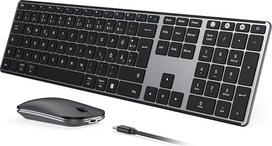 "seenda" SKM64-3 "Bluetooth" klaviatūra su pele, įkraunama dviejų režimų USB ir "Bluetooth" klaviatūra, pagaminta iš metalo, itin plona tyli klaviatūra, belaidis pelės rinkinys, skirtas kompiuteriui, stalui ir MacOS, QWERTZ išdėstymas (pilka)