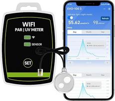 "WiFi" PAR matuoklis - realaus laiko šviesos intensyvumo monitorius su grafiniu įrašymu | matuoja PAR (400-700 nm) ir UVA, skirtas auginimo žibintams, šiltnamiams