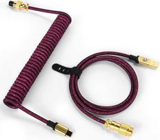 MAMBASNAKE C03 suvyniotas USB C laidas žaidimų klaviatūrai, pintas klaviatūros kabelis, C tipo USB A, pintas USB C kabelis, spiralinis C tipo klaviatūros kabelis, 24K aukso aviacijos jungtis - rožinės raudonos spalvos
