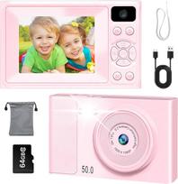 Skaitmeninis fotoaparatas 1080P 48MP foto kamera Nešiojamas kompaktiškas fotoaparatas su 2,4 colių LCD ekranu ir 64GB SD kortele, dovana vaikams, paaugliams, studentams, pradedantiesiems
