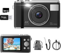 Skaitmeninis fotoaparatas, patobulintas UHD 4K 50 MP fotoaparatas, 16x skaitmeninis priartinimas, AF fokusavimas, 2,83 colių ekranas, "Arosy" akumuliatorius, retro nešiojamasis Vlog fotoaparatas vaikams, studentams, pradedantiesiems (juodas)