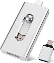 USB atmintinė 128GB "iPhone", MFi sertifikuota 4-in-1 atmintinė "iPhone" / "iPad" / "Android" / asmeniniams kompiuteriams, USB C ir L OTG atmintinė, "Plug & Play" atsarginė kopija nuotraukoms ir vaizdo įrašams, sidabrinė (128GB)