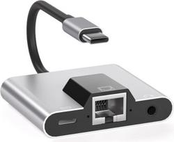 USB ir eterneto adapteris, C tipo ir eterneto USB C ir 3,5 mm garso PD greito įkrovimo LAN tinklo adapteris