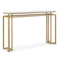 Costway 120 cm konsolinis stalas su dirbtinio marmuro stalviršiu ir geometriniu metaliniu rėmu auksinis prieškambario stalas