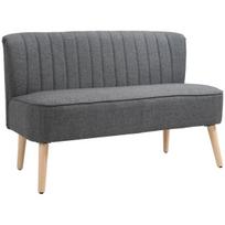 2 vietų sofa, minkšta sofa su lininio audinio imitacija, medinis rėmas, skirta svetainei ir miegamajam, 117 cm, pilka