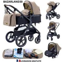 BAZARLAND30.3 in 1 Kūdikių Vežimėlis Kombinuotas Automobilio Sėdynė Sėdimoji Nacelle Trio Apverčiama Reguliuojama Aukštos Kokybės Nepralendantys Ratukai. ruda