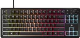 "Corsair K55 Core TKL RGB" žaidimų klaviatūra - be klavišų, 8 zonų RGB, tylūs membraniniai klavišai, sandari, medijos klavišai, 1000 Hz apklausa - JK išdėstymas - juoda