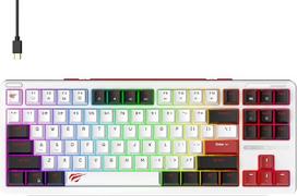 "Havit KB902L" mechaninė žaidimų klaviatūra - USB-C laidinė kompaktiška mechaninė klaviatūra su 88 klavišais, RGB vaivorykštiniu apšvietimu, "Hot Swap" klaviatūra, raudonais jungikliais, "All-Key Rollover" ir PBT klavišų dangteliais