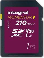 "Integral Momentum I" 1 TB SDXC UHS-I V30 U3 kortelė - iki 210MB/s skaitymo, 180MB/s įrašymo greitis - skirta DSLR, veidrodiniams fotoaparatams ir vaizdo kameroms - paruošta 4K UHD vaizdo įrašams ir nepertraukiamo fotografavimo režimui