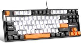 "MageGee" mechaninė žaidimų klaviatūra 75 % su geltonu jungikliu, baltu LED apšvietimu, 87 klavišais, kompaktiška, laidinė, skirta "Windows" nešiojamiesiems kompiuteriams, žaidėjams, balta/juoda