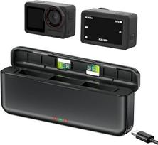 "Osmo Action 5 Pro" įkroviklis, skirtas DJI Osmo 360/Action 5 Pro/Action 4/Action 3 baterijoms, patobulintas USB greitojo įkrovimo dėklas su C tipo kabeliu, TF kortelės laikmena (baterija neįtraukta)