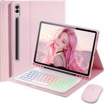 "Samsung Galaxy Tab S10 Ultra/S9 Ultra/S8 Ultra 14,6 colių korpusas su belaidžiu "Bluetooth" apšviesta spalvota vokiška klaviatūra (QWERTZ) ir pele, nuimamas magnetu, apšviestos klaviatūros korpusas