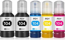 PDY 104 Tinte Kompatibel für Epson 104 EcoTank ET-2710 ET-2711 ET-2712 ET-2714 ET-2715 ET-2720 ET-2721 ET-2726 ET-2810 ET-2811 ET-2815 ET-2820 ET-2821 ET-2825 ET-2826 ET-4700 ET-4800 Drucker (5 vnt.)