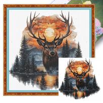 Gyvūnų raštais margintas kryželiu siuvinėjimo rinkinys 40x40cm DIY 11CT siuvinėjimo rankdarbių rinkinys namų dekorui elnias