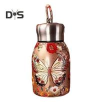 Povas Raštas Vakuuminis Puodelis Nerūdijančio Plieno Vintažinis Gėlė Terminis Vandens Butelis 300ml Dvisluoksnė Izoliacija Stiklinis Arbatinukas su Sandariu Dangteliu 300ML B