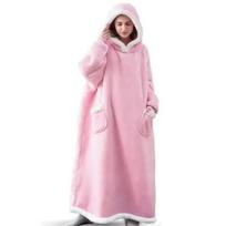 180cm itin ilgas flanelinis pledas pižama su rankovėmis Žieminiai gobtuvai Marškinėliai Moterys Vyrai Megztinis Fleece Didelis Per didelis Lauko One Size rožinė