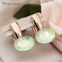 Fashion Egg Shape Oval Crystal Drop Earrings For Women Wedding Jewelry Rose Gold Color Smooth Metal Eardrop