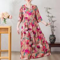 Plus Size Casual Women's Dresses Summer Vintage Clothes Halt Sleeve Elegant Long Dress XL