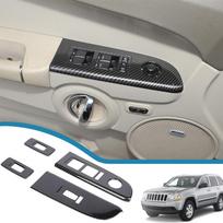 Automobilio durų lango pakėlimo mygtuko skydelio dangtelis Jeep Grand Cherokee 2006 2007 2008 2009 2010 m. Interjero apdailos detalės Carbon Fiber Grain gray