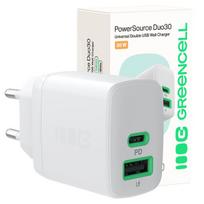 Greencell PowerSource Duo30 Charger USB/USB-C White Power Adapter 30W Power Delivery