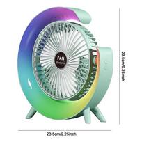 Nešiojamas ventiliatorius USB įkraunamas ventiliatorius LED 7 spalvų elektrinis ventiliatorius 180° reguliuojamas buitinis vasaros stovyklavimo ventiliatorius 3 greičiai tylus mini ventiliatorius žalia