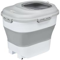 "PawHut" šunų maisto laikymo dėžė, 25 l sulankstoma maisto talpykla su matavimo taure, dubenėliu, šaukštu šunims, kačių maisto laikymo dėžė su ratukais, skirta sausam maistui, pilka