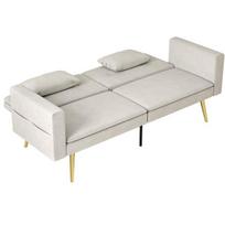 HOMCOM Sofa lova, sofa lova su reguliuojamu atlošu, šoninė kišenė, minkšta 2 vietų sofa lova su miegamąja funkcija, pagalvėlės, skirta svetainei, miegamajam, smėlio spalvos, Smėlio spalvos