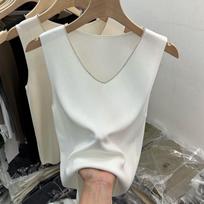 Women's Sleeveless Knit Tank Top Square Neck Chain Trim Slim Fit Solid Color Basic Top L balta