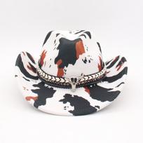 Cow Print Upturned Brim Hat Western Cowboy Hat Jazz Style Retro Sunshade Sun Climbing Hat One size fits all (cowboy cow)