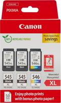 "Canon" PG-545XL x 2 / CL-546XL didelio našumo originalios rašalo kasetės, 3 vnt. (2 x juodos spalvos, 1 x spalvotos); įskaitant 50 lapų 4x6 "Canon" fotopopieriaus - kartono pakuotė