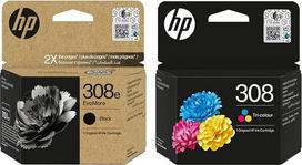 HP 308e (XL) juodos ir 308 spalvotos originalios rašalo kasetės - 2 vnt.