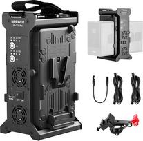 NEEWER V laikiklio akumuliatoriaus įkroviklis su dviem kanalais, V užraktas su 100 W PD USB C greituoju įkrovimu, DC 48V/DC24V/100W PD/D TAP išvestys, daugiafunkcinis įkroviklis, suderinamas su SmallRig NEEWER PS099E VB99, BP-2CH Pro