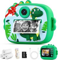 Vaikiškas fotoaparatas, momentinis fotoaparatas, vaikiškas fotoaparatas su momentiniu spausdinimu, 32GB kortelė ir 3 rulonai spausdinimo popieriaus, 1080P vaikiškas fotoaparatas su nuotraukų atspaudais, kalėdinės dovanos berniukams, mergaitėms, 3-12 m.