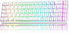 TMKB T68 belaidė mechaninė žaidimų klaviatūra, trijų režimų (Bluetooth/5.0/2.4GHz/USB-C), 60 % RGB klaviatūra su 68 klavišais (QWERTY išdėstymas), mėlyni jungikliai - balta